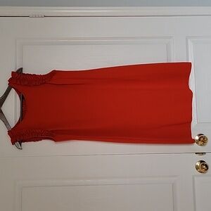 Ann Taylor Pumpkin Orange Sleeveless Ruffle Shoulder Dress